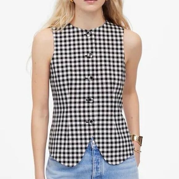 Madewell Single Breasted Crewneck True Black Checkered Plaid Vest Size 14 NWT - Picture 1 of 8